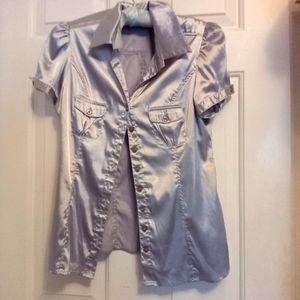 Short Sleeve Light Silver Button Blouse